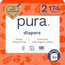 Pura Hypoallergenic Diapers Size 2 (7-13 lbs) Monthly Pack, Totally Chlorine Free, Wetness Indicator, Suitable for Sensitive Skin, Soft Organic Cotton Comfort, Overnight, 6 Packs 