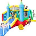 Inflatable Bounce House and Extended Long Water Slide, Jumping Castle Slide with Blower, Kids Bouncer with Ball Pit, Dart Target Game