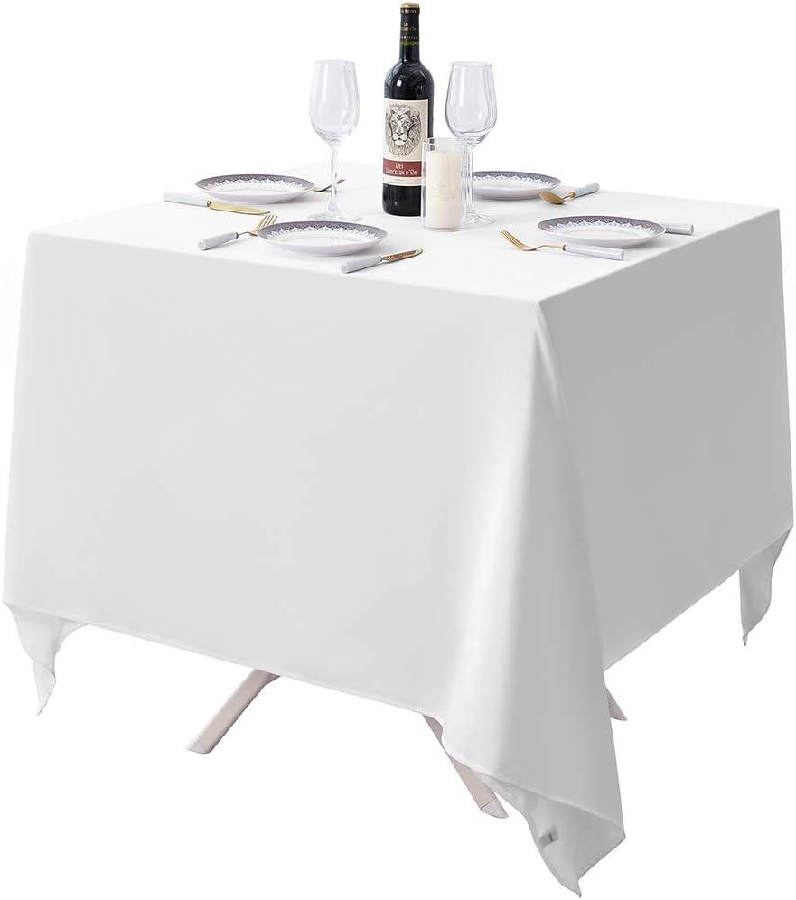 Surmente Square Tablecloth for Square or Round Tables 100% Polyester 85x85 Inch Table Cloth for Weddings, Banquets, or Restaurants (White)