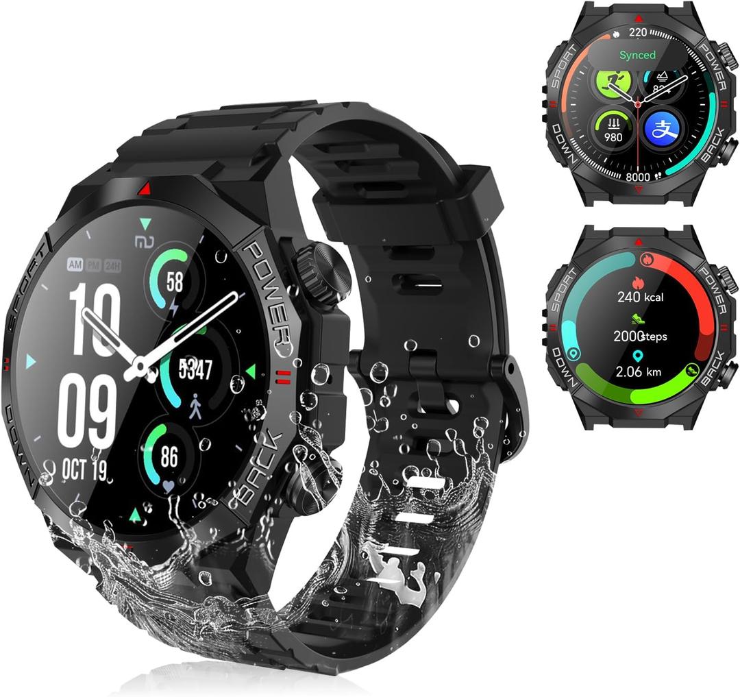 Military Smart Watches for Men (Answer/Can Call) Fitness Tracker Watch Heart Rate/Sleep Monitor 150+ Sports Tactical Mens Smart Watch Waterproof Rugged Smartwatches for Android/iPhone Compatible S10