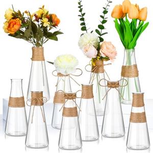 Baderke 12 Pcs Plastic Vases with 24 Ropes, Centerpieces Bulk Buds Wedding Decorations Mini Vintage Floral Vases for Home Tables Living Room Office Decoration Housewarming Gift (Conical)