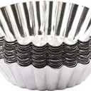 Mvchifay 10 Pcs Egg Tart Stainless Steel Mini Cupcake Mold Non Stick Cake Cookie Liner Heat-resistant Home Baking Pie Tins (Style 2)