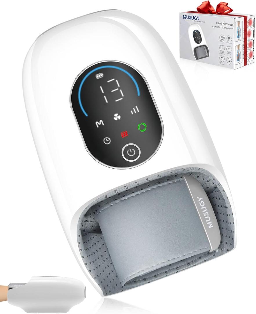 Hand Massager with Heat and Compression : Full-Hand and Wrist Coverage with Touchscreen & Palm Roller  Designed for Daily Comfort at Home, Office, or Travel (White)