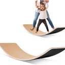 Fitvids Balance Board, 32 Inch Wooden Wobble Board, Montessori Rocker Yoga Curvy Board Natural Wood, Open Ended Learning Toy, Sensory Play Equipment for Office & Classroom, Multiple Colors (Midnight)