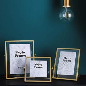 Set of 3 Retro Glass Photo Frame Metal Geometric Picture Frame Metal Floating Glass Artwork Picture Frame For Photos, Plant Specimen Tabletop Display, Includes 4" x 4", 4" x 6", 5" x 7" (Gold)