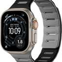 Bandletic Double Magnetic Compatible with Apple Watch Series 11 Band 46mm Men, Rugged Silicone Sport Watchband for iWatch 49mm(Ultra3/Ultra2),45mm(9/8/7), 44mm(SE3/SE2/SE/6/5/4),42mm(3/2/1),Black Gray
