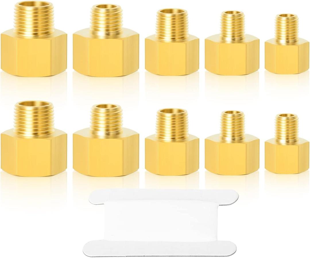 GASHER 10PCS Brass Reducer Pipe Fitting, Reducer Adapter Kit, 1/4 x 1/8, 3/8 x 1/8, 3/8 x 1/4, 1/2 x 1/4, 1/2 x 3/8