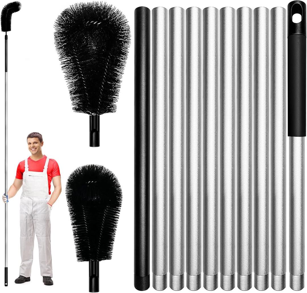 13 FT Gutter Cleaning Tool, Roof Gutter Brush, Clear Leaves from Roof Gutters Without a Ladder, Includes 2 Cleaning Brushes & Black