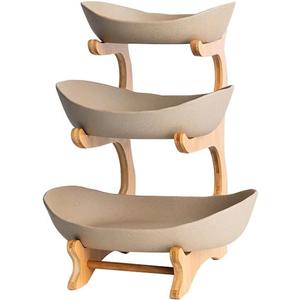 3 Tier Fruit Basket, Ceramic Fruit Bowl for Kitchen Counter, Home Fruit Bowl Set with Holder for Fruit Veggies Tray Snacks Nuts Bread Candy Storage Holder (Porcelain)