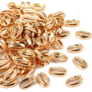 100 Pieces Golden Electroplated Shell Beads Cowrie Shells Seashells for Hawaii Anklet Bracelet Home Decoration Beach Mermaid Party Submarine Party Holiday Ornament Making