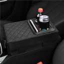 Leather Center Console Cover with Cup Holder,Booster Arm Rest Cover for Car Middle Console Cover for Protecting Car Armrest Box,Universal Car Accessories Interior Car Armrest Cover (Diamond Pattern)