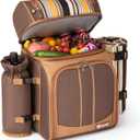 ALLCAMP Picnic Backpack - Insulated Cooler Bag with Compartment, Detachable Wine Glass Holder, Throw Blanket & Cutlery Set,2 Person Picnic Set for Family Outings, Couple Gifts (Brown)