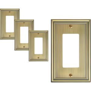 4-Pack Decorator Cover Plate, Antique Brass Decorative Switch Plates and Outlet Covers, Durable Zinc Alloy Wall Plates for Electrical Outlets, Receptacle, GFCI Outlet, Dimmer Switch