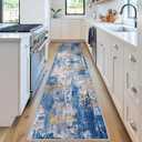 RELEANY Washable Area Rugs 2'x8' Non-Slip Modern Abstract Soft for Living Room Entryway Bedroom Nursery, Print Pattern, Grey Blue Gold/Golden