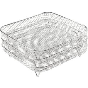 Dehydrator Rack 3 Layers,8" Square 3 Stackable Stainless Steel Stand Accessories,Air Fryer Grill Rack for 4.2QT-5.8QT, for Ninja,Gowise,Phillips Air Fryers,Ovens,Press Cookers(7.8"x7.8"x3.5")