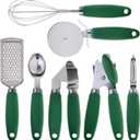 COOK WITH COLOR Kitchen Gadget Set Stainless Steel Utensils with Soft Touch Handles, 7 Pieces, Stainless Steel Green