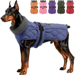 Dog Coats, Warm Puppy Apparel with Fleece Lining for Cold Weather, Windproof Medium Dog Winter Jacket, Reflective Dogs Snow Coat with Leash Hole and Adjustable Buckle, NewBlue M