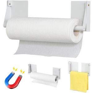Magnetic Paper Towel Holder - Adjustable Heavy Duty Strong Magnet for Large Rolls - Fits Refrigerator, Grill,Garage,Dorm Mini Fridge - Rust-Resistant Steel Kitchen Organizer,White(2x3In)
