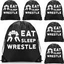 Chunful 6 Pieces Wrestling Sport Pack Cinch Sack Eat Sleep Wrestle Drawstring Backpack Wrestling Bag for Women Men Teens Wrestle Fans Sport Gym