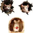 2 x 3D Funny Mouse Hole Realistic Wall Decal Peel and Stick, Sticker with 3D Effect, Funny Wall Stickers for Bedroom, Door Corner or Baseboard Decor (Set of 3)