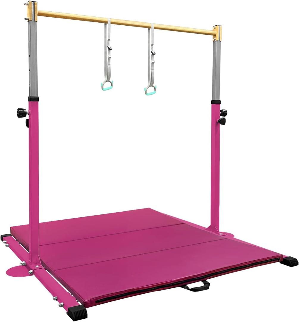 GLANT Gymnastic Kip Bar,Horizontal Bar for Kids Girls Junior,3' to 5' Adjustable Height,Home Gym Equipment,Ideal for Indoor and Home Training,1-4 Levels,300lbs Weight Capacity (Pink)
