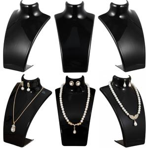 6 Pcs Acrylic Necklace Display for Vendors, Jewelry Bust Stand Holder, 7.87 x 5.12 x 2.36 Inch Jewelry Display Mannequin for Earrings Necklace, Retail Store & Trade Shows(Black)