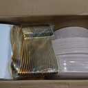 NOCCUR 350PCS Pink Plates Disposable - Pink Gold Plastic Dinnerware Set for 50 Guests Include 100 Dinner/Dessert Plates,150 Cutlery,50 Cups&50 Napkins - Ideal for Party/Wedding/Mother's Day