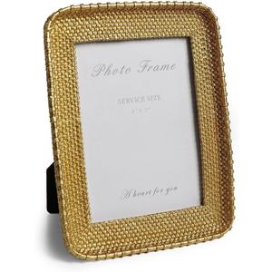 Cuspin Vintage Gold 5x7 Picture Frame, Gold Metal Rattan Textured Hand-Crafted Photo Frame with Glass Front Antique Picture Frame for Tabletop Display & Wall Display, Retro Design Home Decor