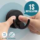 TAILI 304 Stainless Steel Bathroom Suction Hooks for Towel, Bathrobe, Loofah, Patented Strong Suction Cup Holder, No Damage Hanging Glass Shower Wall Hook, Double-Hook Sleek Design, 2 Pack, Black