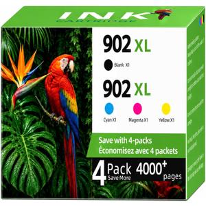 902XL Ink Cartridges Replacements for HP 902 Ink Cartridges Combo Pack (4 Pack), Compatible OfficeJet 6950 6951 6954 6956 6958, OfficeJet Pro 6960 6968 6970 6971 6974 (Cyan Magenta Yellow)