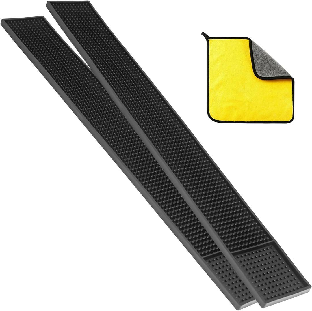 2 Packs Bar Mats 24 " x 3 " With Absorbent Towel,Bar Matts,Non-Slip Bar Service Spill Mat,Coffee Mat for Home Bar,For Cocktail Bartender Restaurant Kitchen Counter Top Cup Barber Station Mats