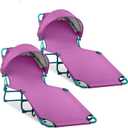 Colorsoul 2 Pack Tanning Chair with Sun Canopy,Adjustable 4-Position Beach Lounge Chair for Adults,Heavy Duty Folding Outdoor Lounge Chair,for Patio Poolside Sunbathing,UPF 50+,300 LBS,Purple, 79 inches x 22 inches x 10.26 inches