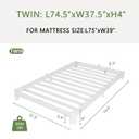 White Low Twin Bed Frame, 4 Inch Low Profile Twin Bed Frame No Box Spring Needed with Mattress Stoppers, DIY Headboard, Heavy Duty Beds Support 3000 LBS, Rounded Legs, Easy Assembly, Noiseless
