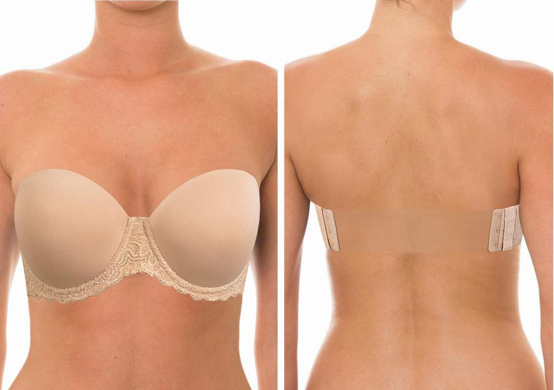 YANDW Strapless Lightly Padded Full Figured Coverage Bra Clear Back Multiway Invisible Straps Backless Brassiere for Women (34G, Nude)
