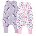 Yoofoss Toddler Sleep Sack With Feet 3-4T 100% Organic Cotton Baby Sleep Sack with Legs Toddler Wearable Blanket with 2-Way Zipper (Purple Unicorn& Pink Butterfly)