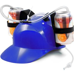 Novelty Place Drinking Helmet - Adjustable Can Holder Cap Drinker Favor Hat - Straw for Beer Soda - Party Fun Beverage Gadgets(Blue)