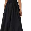 Amazon Essentials Womens Regular-Fit Cotton Sateen Smocked Bodice Midi Dress (Large, Black)