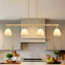 Modern Island Lights for Kitchen,4-Light Farmhouse Chandeliers for Dining Room Linear Pendant Light Fixtures Dining Room Chandelier Over Table Frosted Glass Lampshade Gold Hanging Lamp