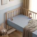 Blissful Diary Muslin Mini Crib Sheets, Pack and Play Mattress Sheets Fitted for Pack N Play, Soft Cotton for Boys Girls, 2 Pack(Light Blue&Grey)