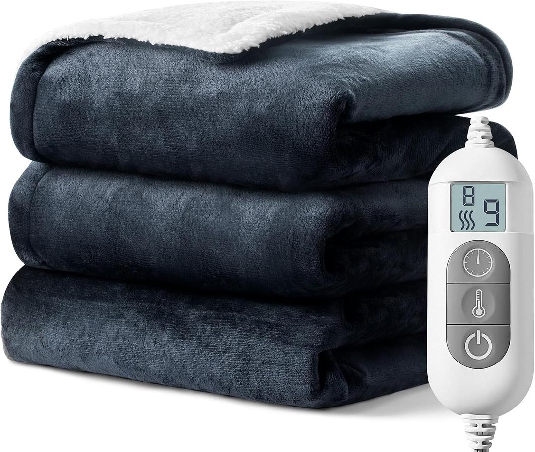 Electric Blanket Heated Throw, Double-Sided FlannelSherpa Electric Throw with1-9 hrs Timer Auto-Off & 8 Heating Levels, ETL Certification, Machine Washable, Heated Protection Ultra Soft Warm