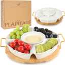 Party Serving Trays and Platters, Ceramic Lazy Susan Serving Tray with Divided Sections Appetizer Rotating Serving Tray for Fruits, Veggies, Chips and Dip Serving Set