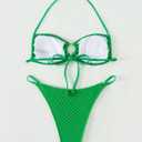 WDIRARA Women's Ruched Ring Halter Bikini Swimsuit Two Piece Tie Back Bathing Suits (Green, S)