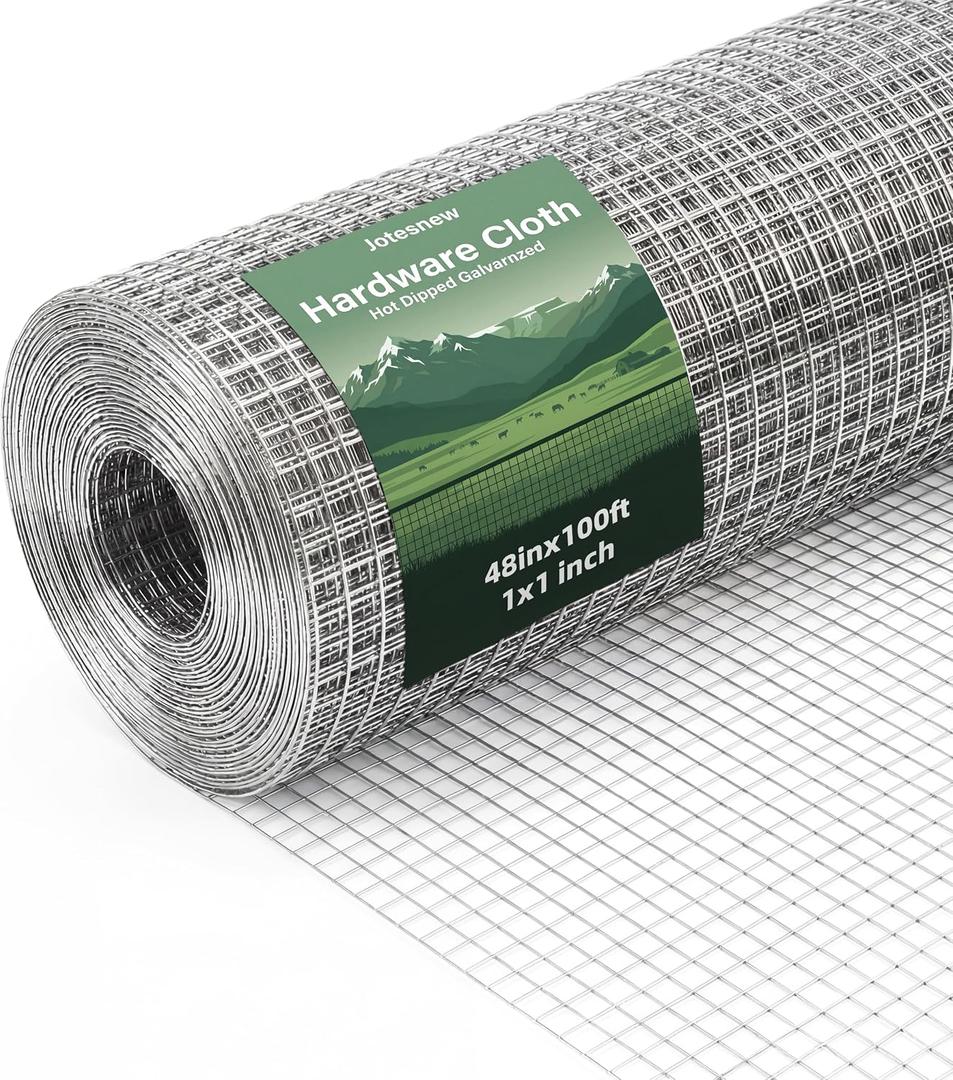 16 Gauge Galvanized Hardware Cloth 48in x 100ft Silver 1 inch Welded Garden Fence Roll for Gardens, Chicken Coops & Poultry Animal Netting Cage