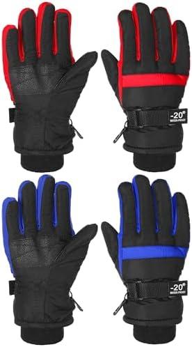SATINIOR 2 Pairs Kids Waterproof Winter Snow Gloves Ski Gloves for Boy Girl Outdoor Warm Thickening Snowboar, S