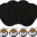 4 Pack Oval Woven Placemats and Set of 4 Round Fabric Coasters, Heat-Resistant Non-Slip Tablemats Woven Washable Charger Plates for Table Decoration (Black)