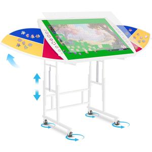 1500 Pieces Tilting & Rotating Puzzle Table with 6 Drawers & Cover, 38.8"x24" Adjustable Metal Puzzle Table with 5 Tilt Angle & 10 Height Adjustment, Portable Puzzle Tables with Legs for Adults