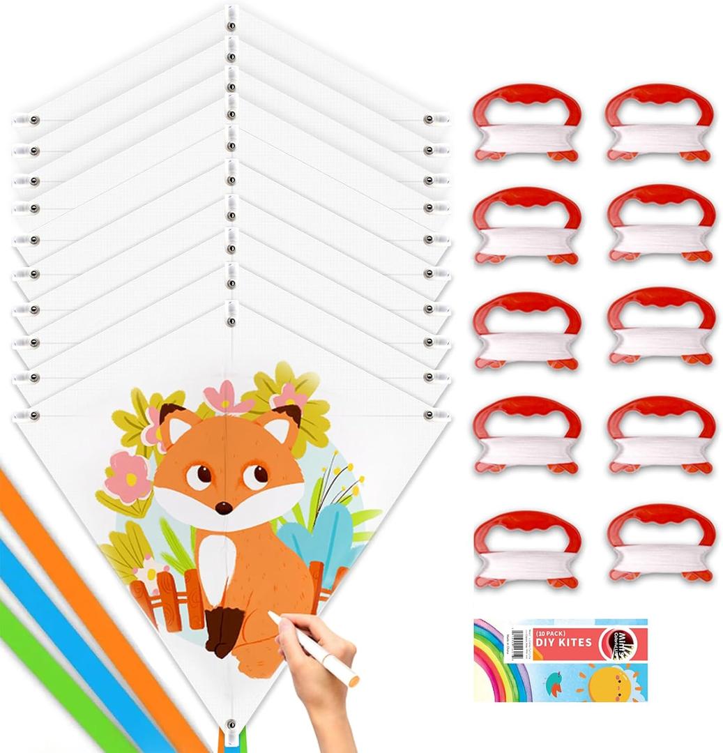 DIY Kites for Kids Kite Making Kit Bulk, Decorating Coloring Kite Party Pack,White Diamond Kite Kits