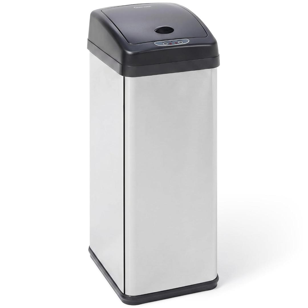 SIMPLI-Magic 12 Gallon / 45 Liter Square Kitchen Stainless Steel Sensor Trash Can, Touchless Automatic Kitchen Garbage Bin with Soft-Close Lid