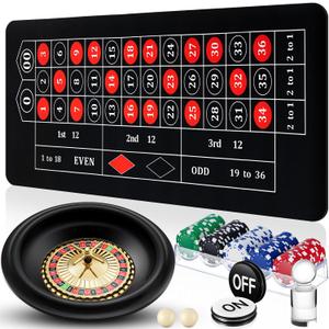 Lunmon Roulette Wheel Game Set Include 16'' Black Roulette Wheel 35" x 16" Rubber Tabletop Layout Mat, 100 Chips Dealer Button Win Marker Casino Game Sets Gift Ideas(Black)