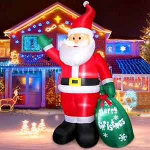 8FT Christmas Inflatables Santa Claus with Christmas Tree ＆ Gift Bag Christmas Blow up Decoration with Built-in 6 LED Lights Large Xmas Blow up Santa Claus for Yard Party, Xmas New Year Kids Gifts